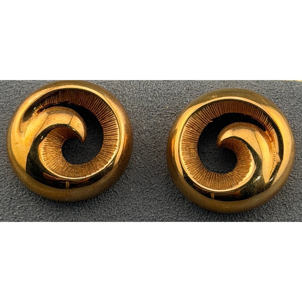 Vintage Krementz Earrings Gold Tone Bronze Patina Swirl Pierced 7/8"